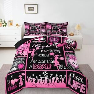 Cheer Life Pink and Black Bedding Set